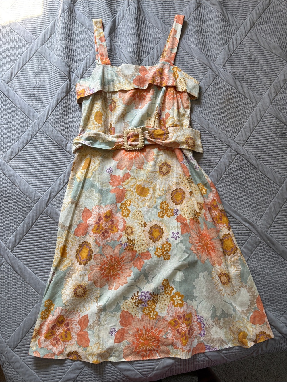 Floral Belted women’s Sundress in Pastel Coral and Mint